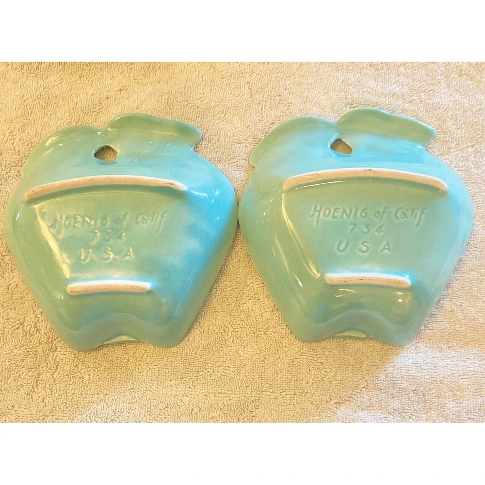 Vintage Hoenig of California 734 Aqua Turquoise Apple Ceramic Bowls Set of 2 MCM